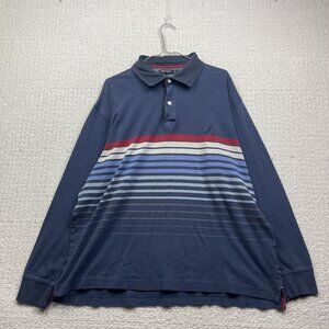 Nautica Blue Sail XL Mens Striped Long Sleeve Rugby Polo Shirt Color Block